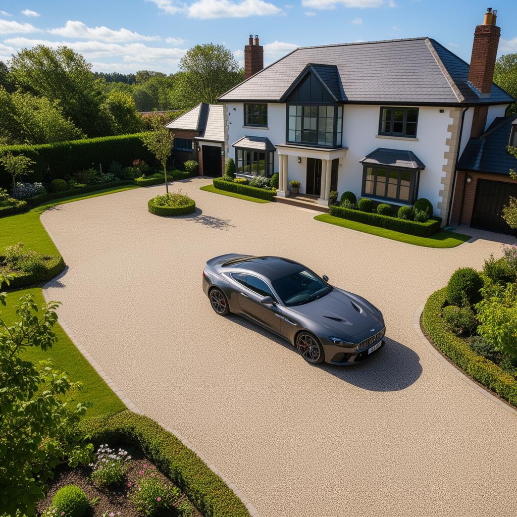 Completed resin bound driveway with luxury car